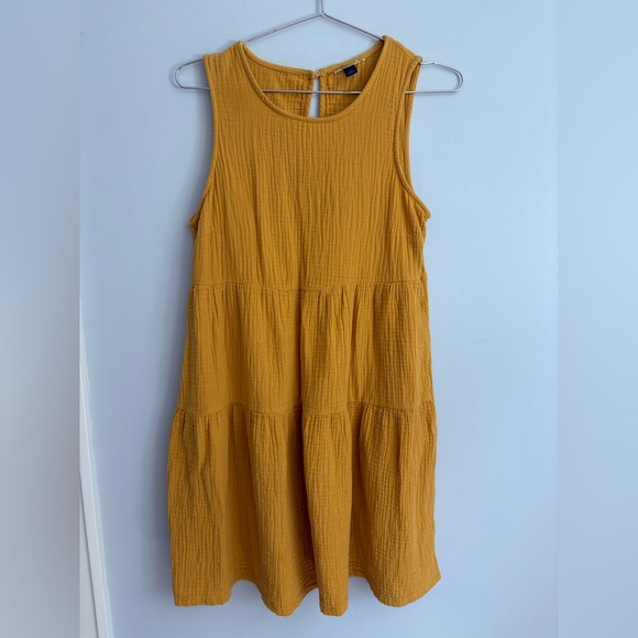 Mustard Yellow Sleeveless Cotton Gauze Dress - Picture 1 of 8